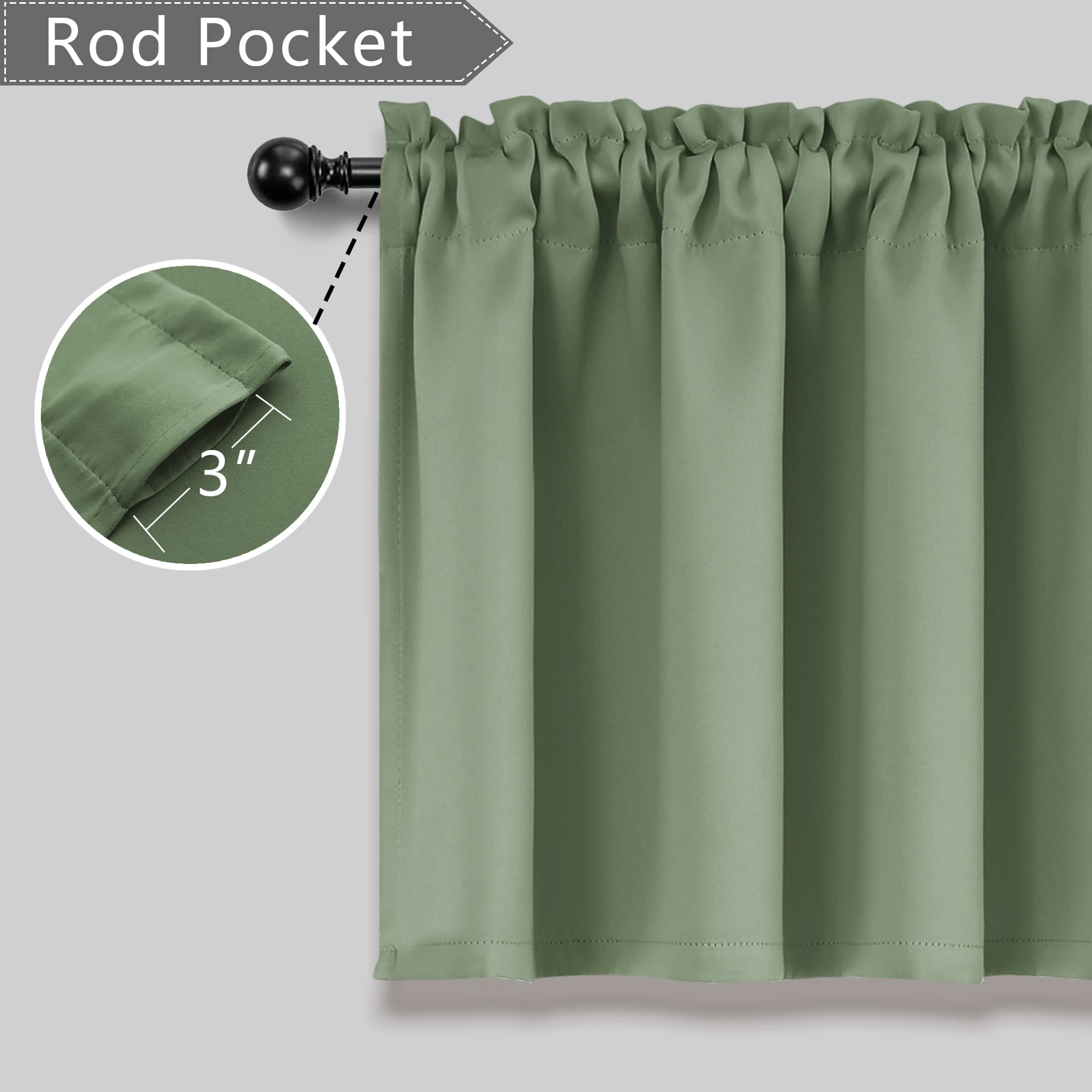 Mrs.Naturall Sage Green Valance Curtains For Windows 36X16 Inch Length