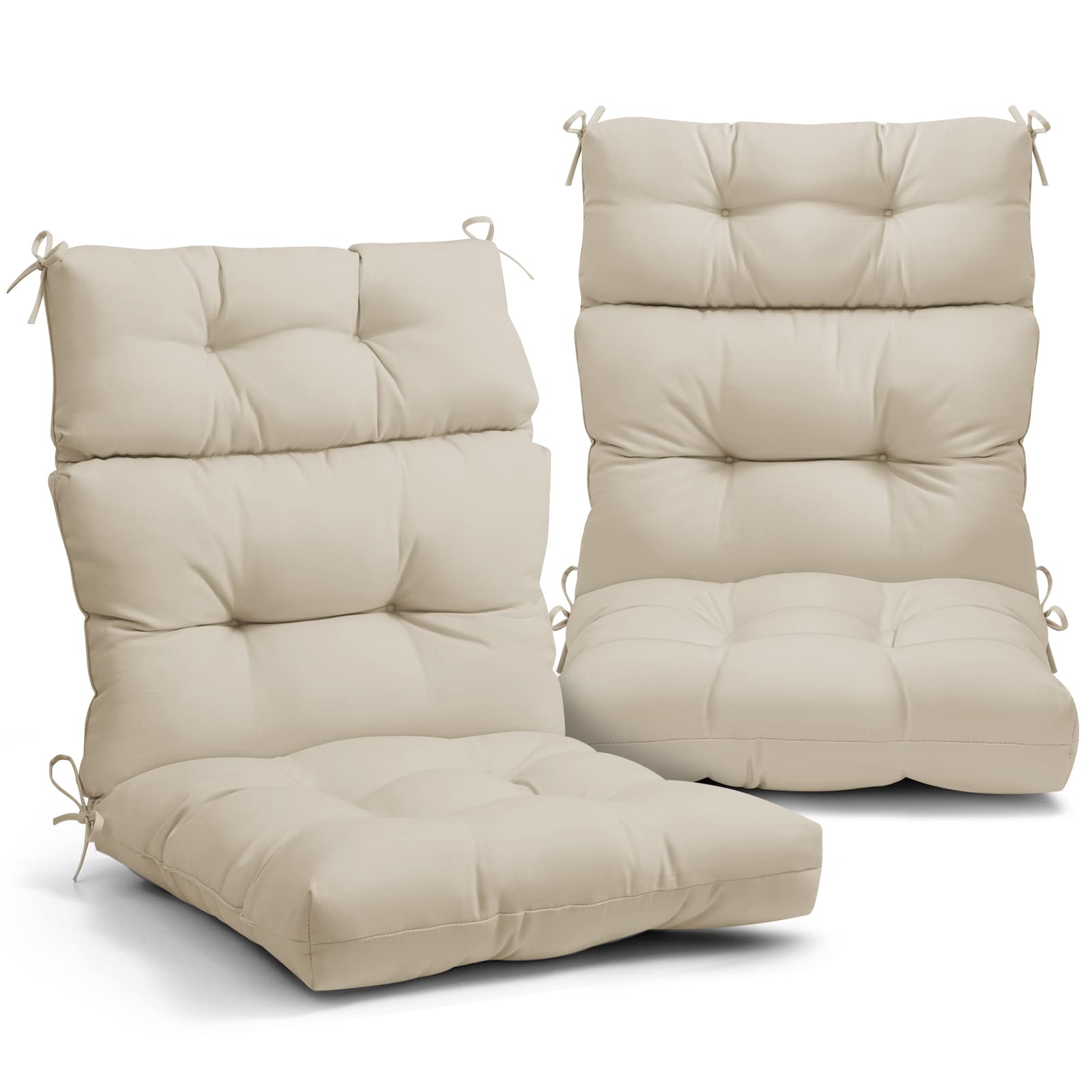 Eagle Peak Tufted Outdoor/Indoor High Back Patio Chair Cushions, Set Of 2, 46' X 22', Beige