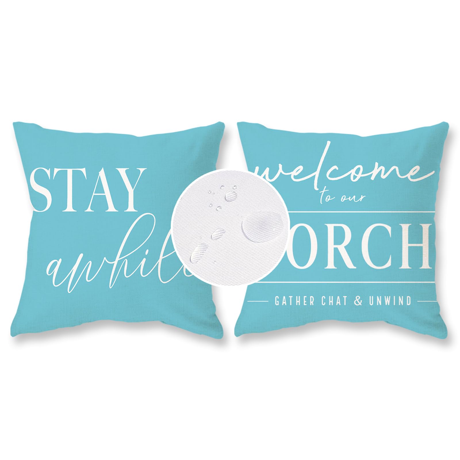 Tajwe Blue Outdoor Pillow Covers Waterproof 16X16 Set Of 2 Welcome To Our Porch Stay Awhile Cushion Cases For Patio Furniture So