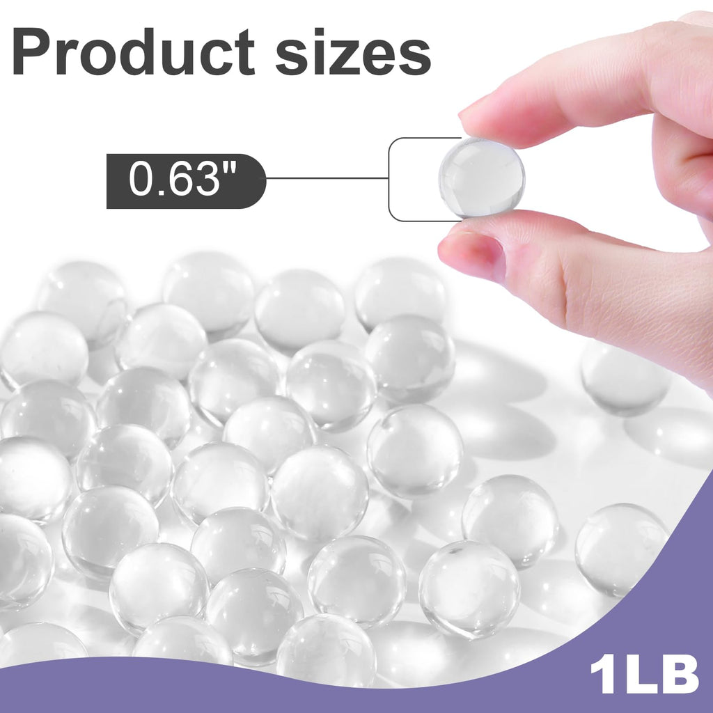 Domestar 1Lb Glass Marbles Bulk, Round Glass Marbles 0.63 Inch Vase Fillers Clear Glass Beads For Marble Runs Home Decor