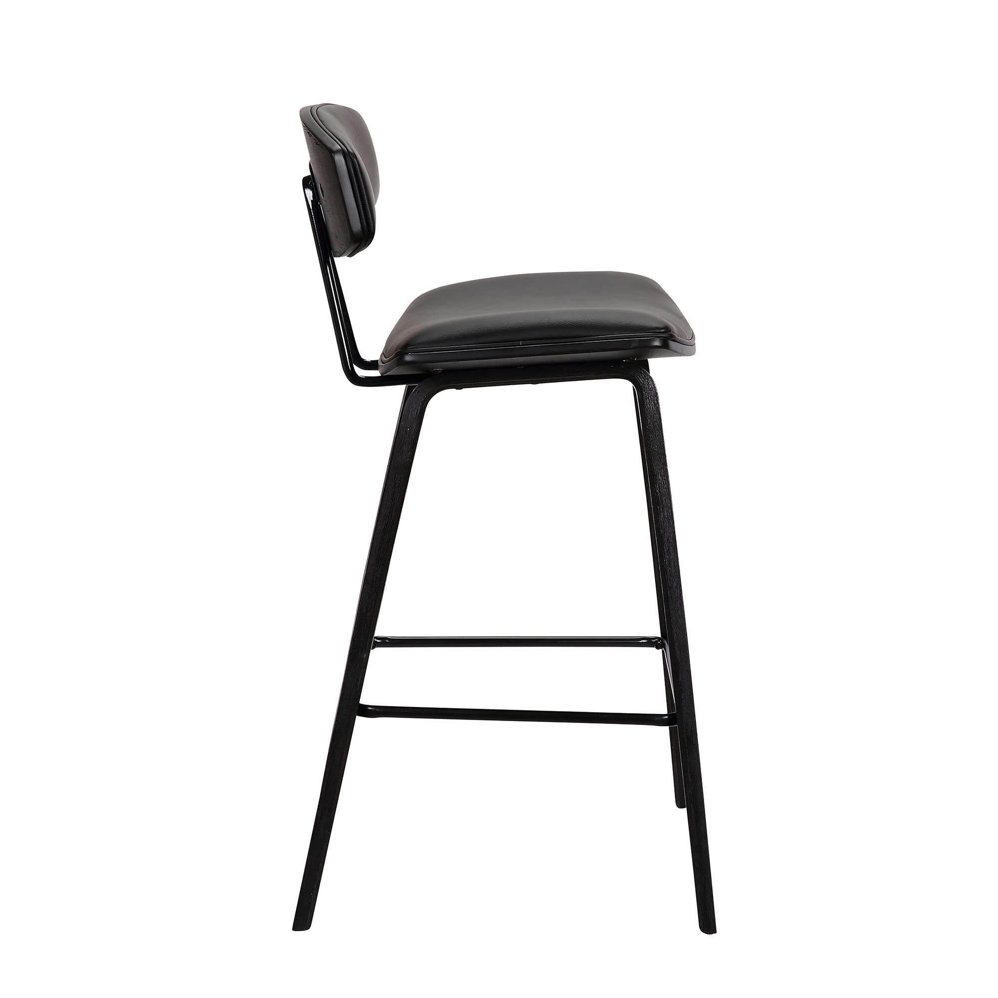 HomeRoots Poplar, Metal, Faux Leather 26â€ Black Faux Leather Mid Century Modern Bar Stool