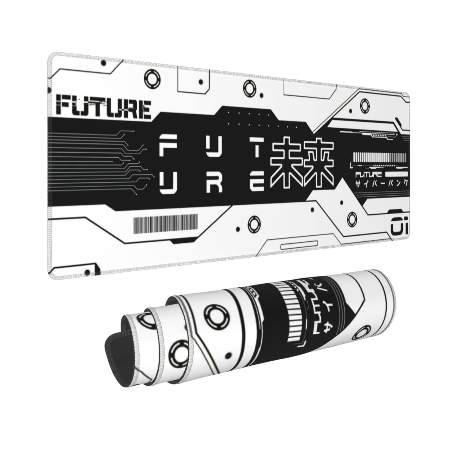 Black And White Future Gaming Mouse Pad Xl, Large Non Slip Rubber Mousepad, Stitched Edges Desk Pad, Long Extended Mice Pad,31.5