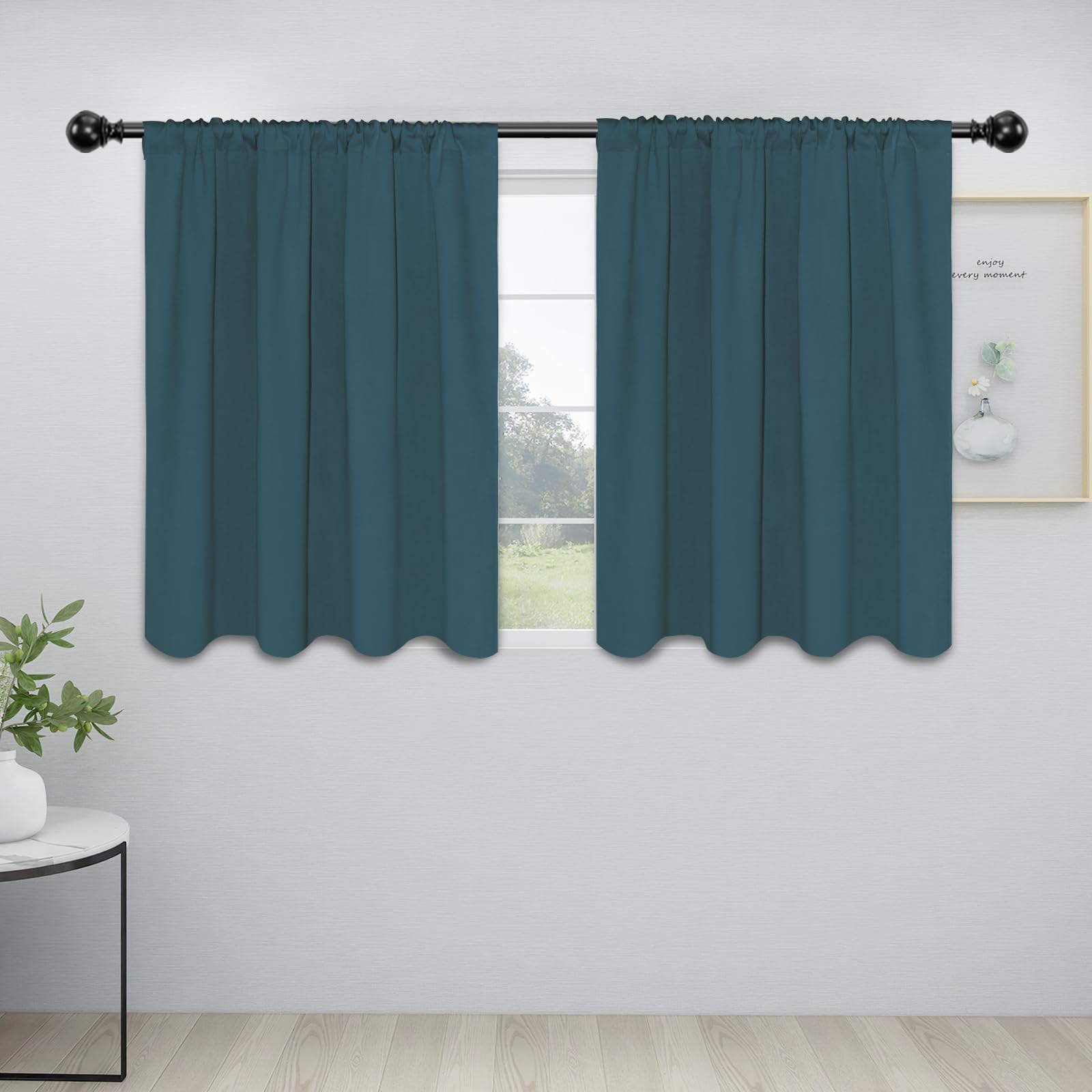 Easy-Going Rod Pocket Blackout Curtains For Bedroom, Room Darkening Window Curtains For Living Room, Thermal Insulated Noise Reduction Solid Window Drapes, 2 Panels(42X36 In, Bluestone)