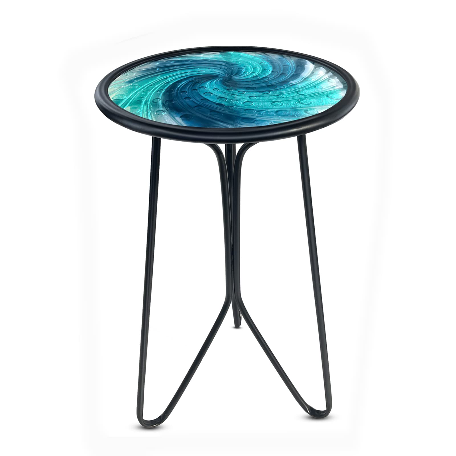 Liffy Patio Side Table - Small Round End Table - Metal Side Table - Small Porch Table For Indoor And Outdoor Decor (12In Glass T