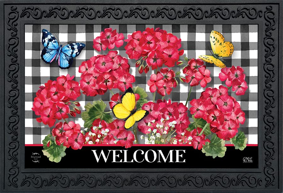 Briarwood Lane Checkered Geraniums Summer Doormat Floral Indoor Outdoor 30' X 18'