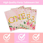 96Pcs 1St Birthday Party Supplies Girls One Birthday Plates Napkins Dinnerware First Year Floral Birthday One Year Tableware Dec