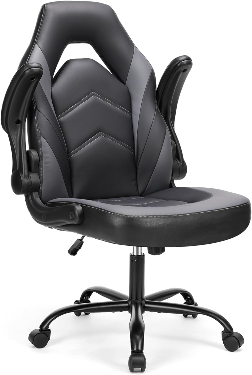 Sweetcrispy Computer Gaming Desk Chair - Ergonomic PU Leather with Comfy Lumbar Support, Height Adjustable Rolling Desk with Fli
