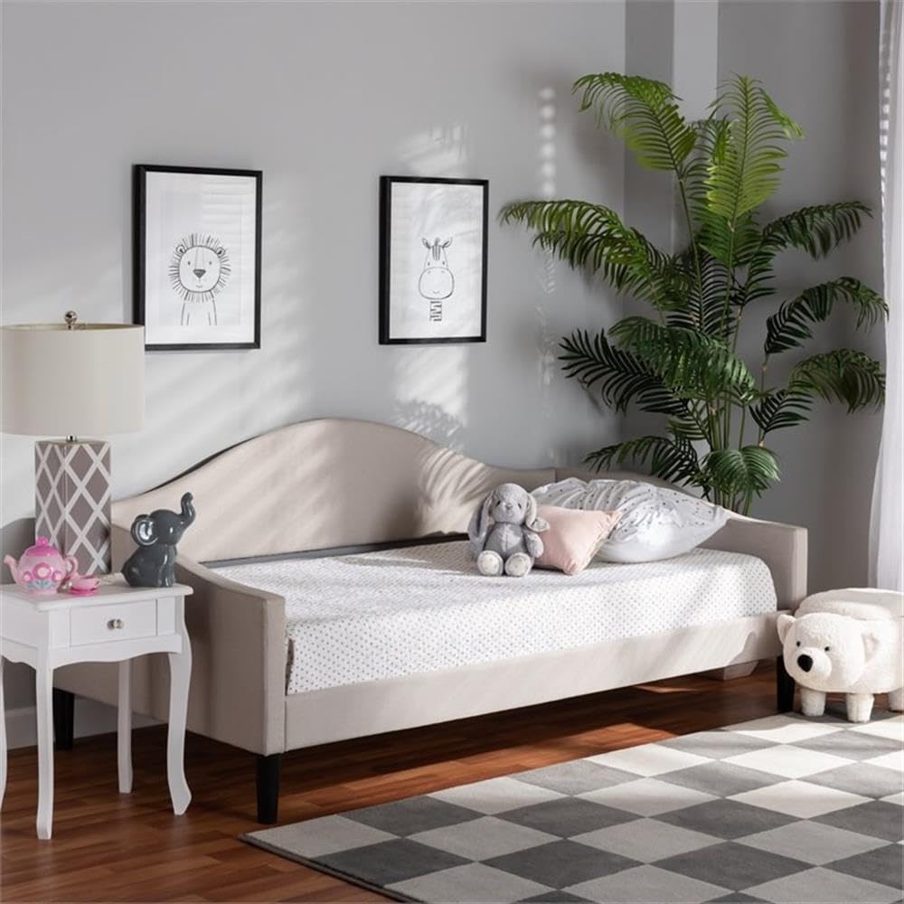 Baxton Studio Modern Full Size Daybed with Beige and Dark Brown Finish