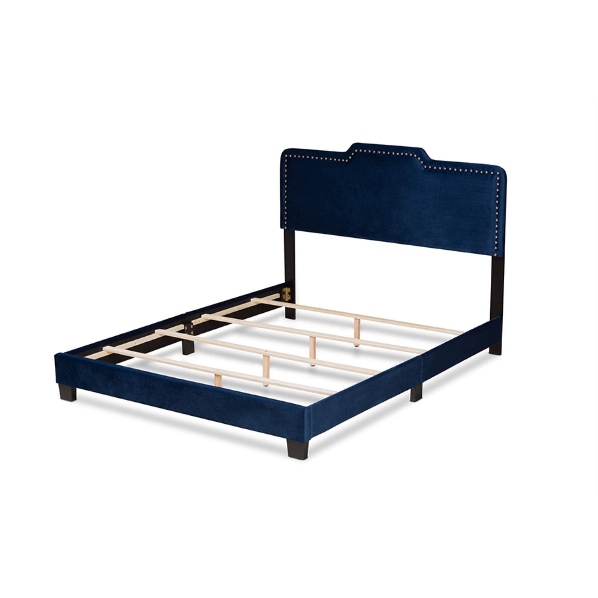 Baxton Studio Benjen Modern and Contemporary Glam Navy Blue Velvet Fabric Upholstered Queen Size Panel Bed
