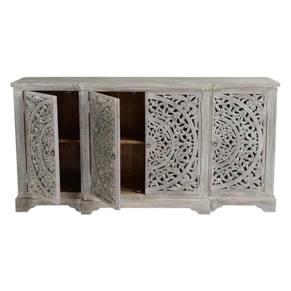 Kosas Home Aurora 4-Door Transitional Mango Wood Sideboard in Gray