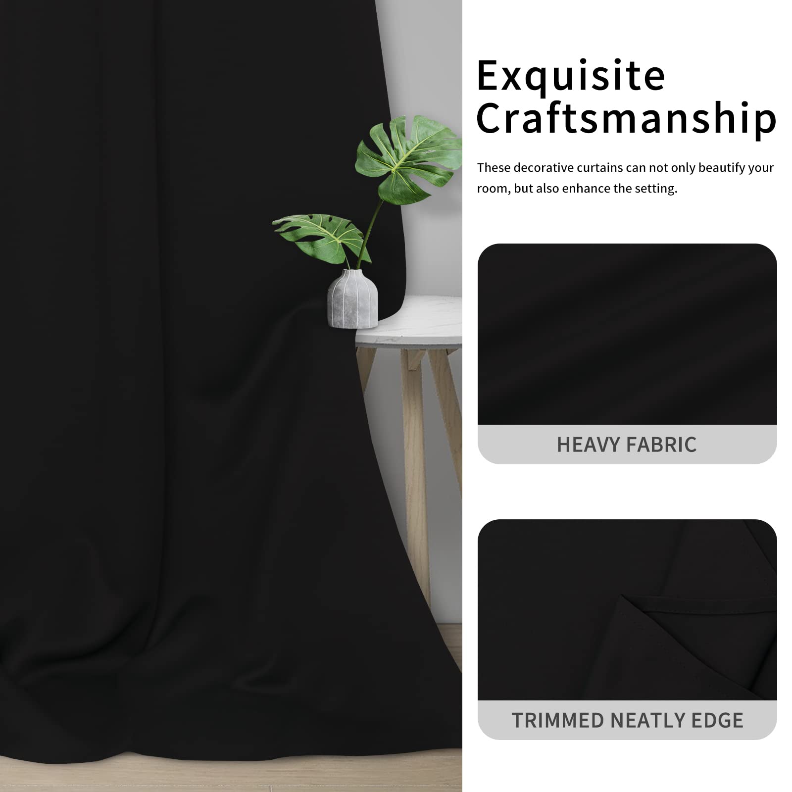 Easy-Going Blackout Curtains For Bedroom, Solid Thermal Insulated Grommet And Noise Reduction Window Drapes, Room Darkening Curtains For Living Room, 2 Panels(46X84 In, Black)