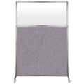 Versare Hush Screen Portable Divider | Frosted Window | Freestanding Partition On Wheels | Rolling Office Workstation | 4' Wide X 6' Tall Cloud Gray Fabric Panels