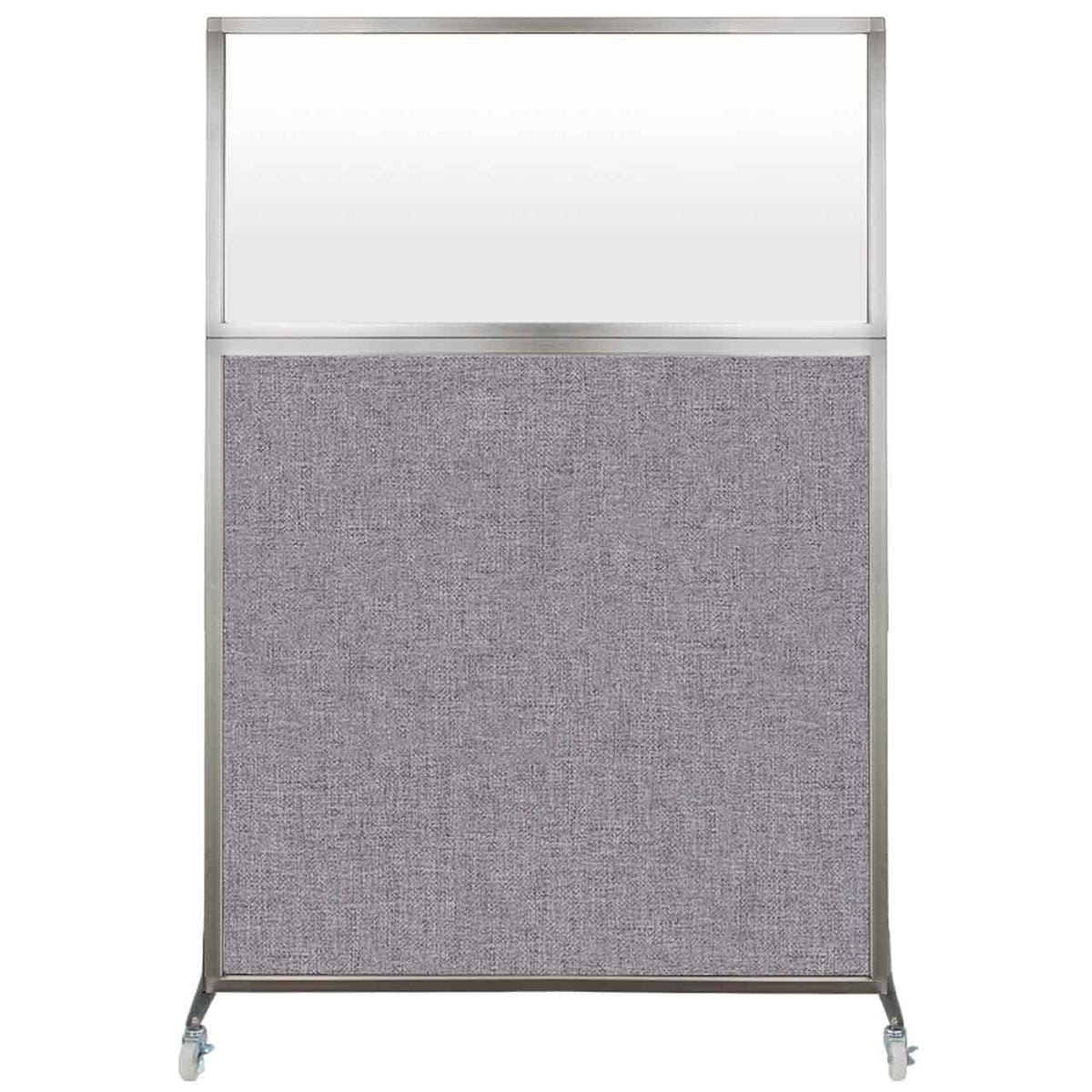 Versare Hush Screen Portable Divider | Frosted Window | Freestanding Partition On Wheels | Rolling Office Workstation | 4' Wide X 6' Tall Cloud Gray Fabric Panels