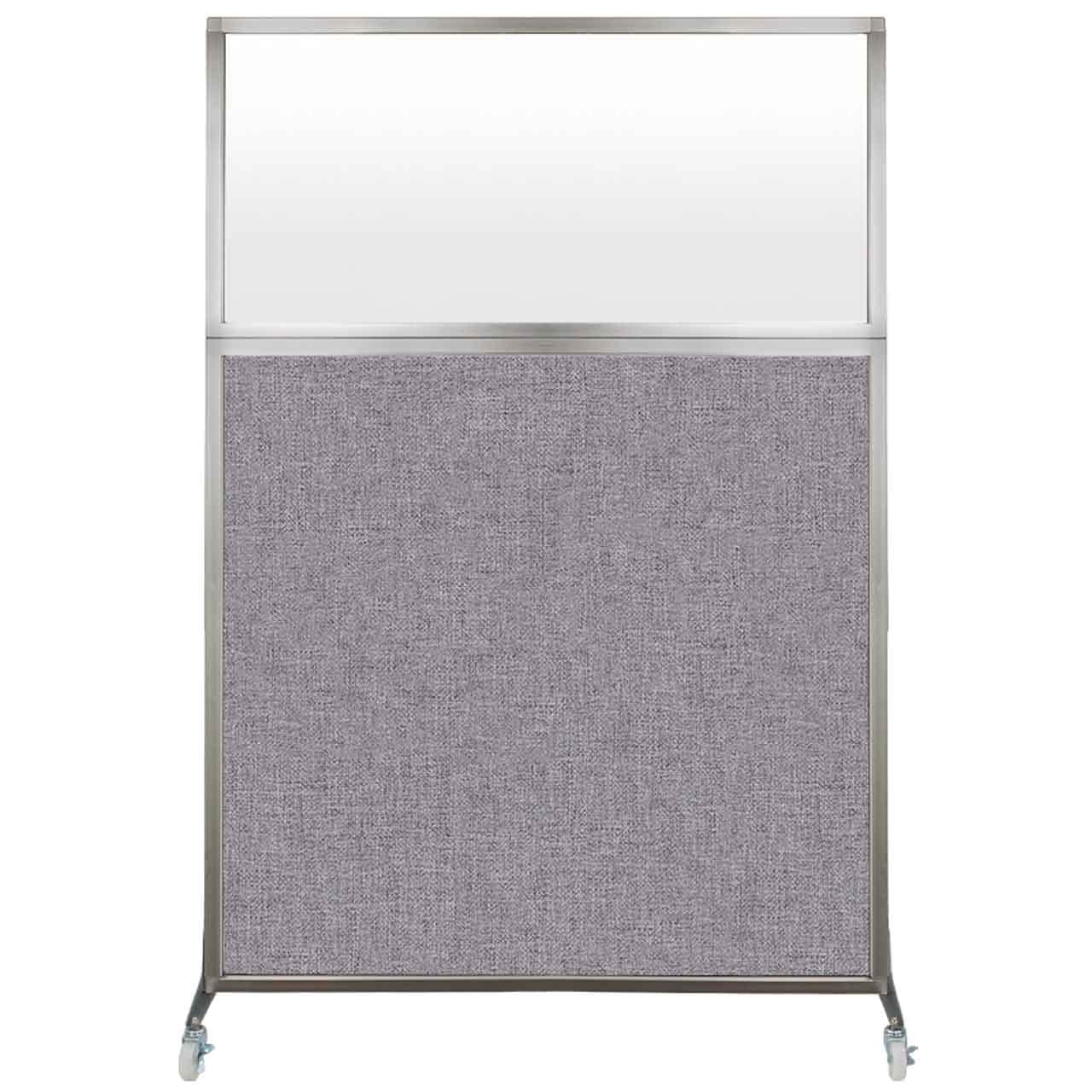 Versare Hush Screen Portable Divider | Frosted Window | Freestanding Partition On Wheels | Rolling Office Workstation | 4' Wide X 6' Tall Cloud Gray Fabric Panels