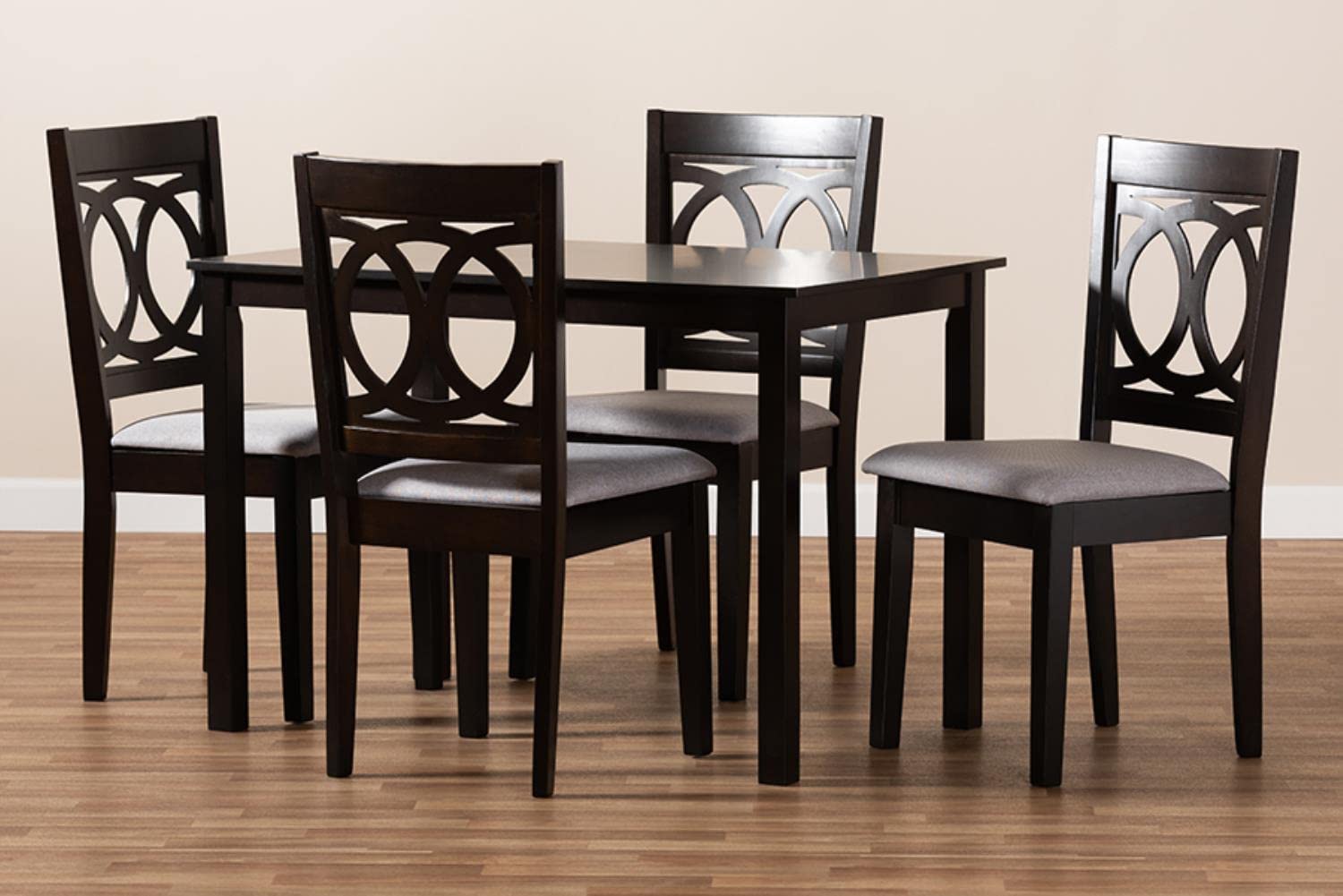Baxton Studio Lenoir Modern and Contemporary Gray Fabric Upholstered Espresso Brown Finished Wood 5-Piece Dining Set