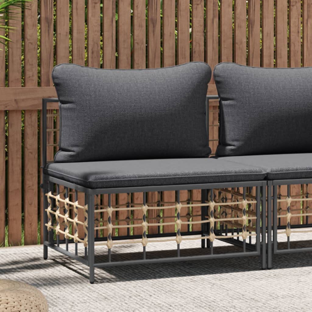 vidaXL Patio Middle Sofa with Dark Gray Cushions in Anthracite, Weather Resistant PE Rattan and Powder-Coated Steel, Modular and Contemporary Design with Comfortable Thick Cushions for Outdoor Use