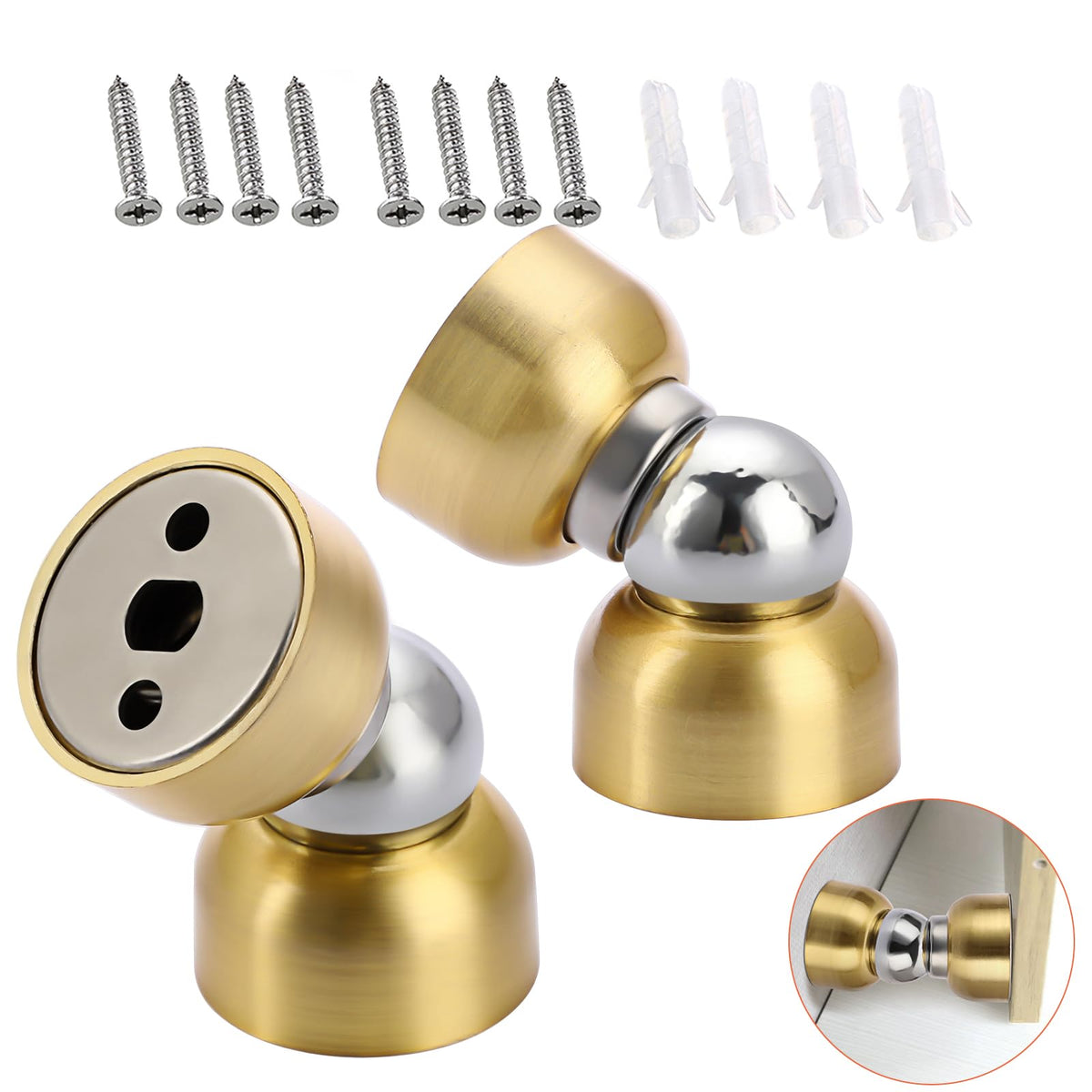 Sumnacon 2Pcs Stainless Steel Mini Door Stoppers- Powerful Magnetic Door Stop With Screws,Heavy Duty Door Holder For Bedroom Bat