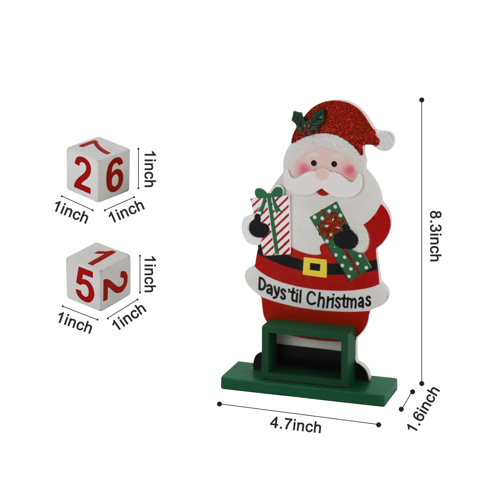 Sfozstra Christmas Advent Number Countdown Calendar,Wooden Square Number Tabletop Calendar Decoration, Santa Claus Home Office D