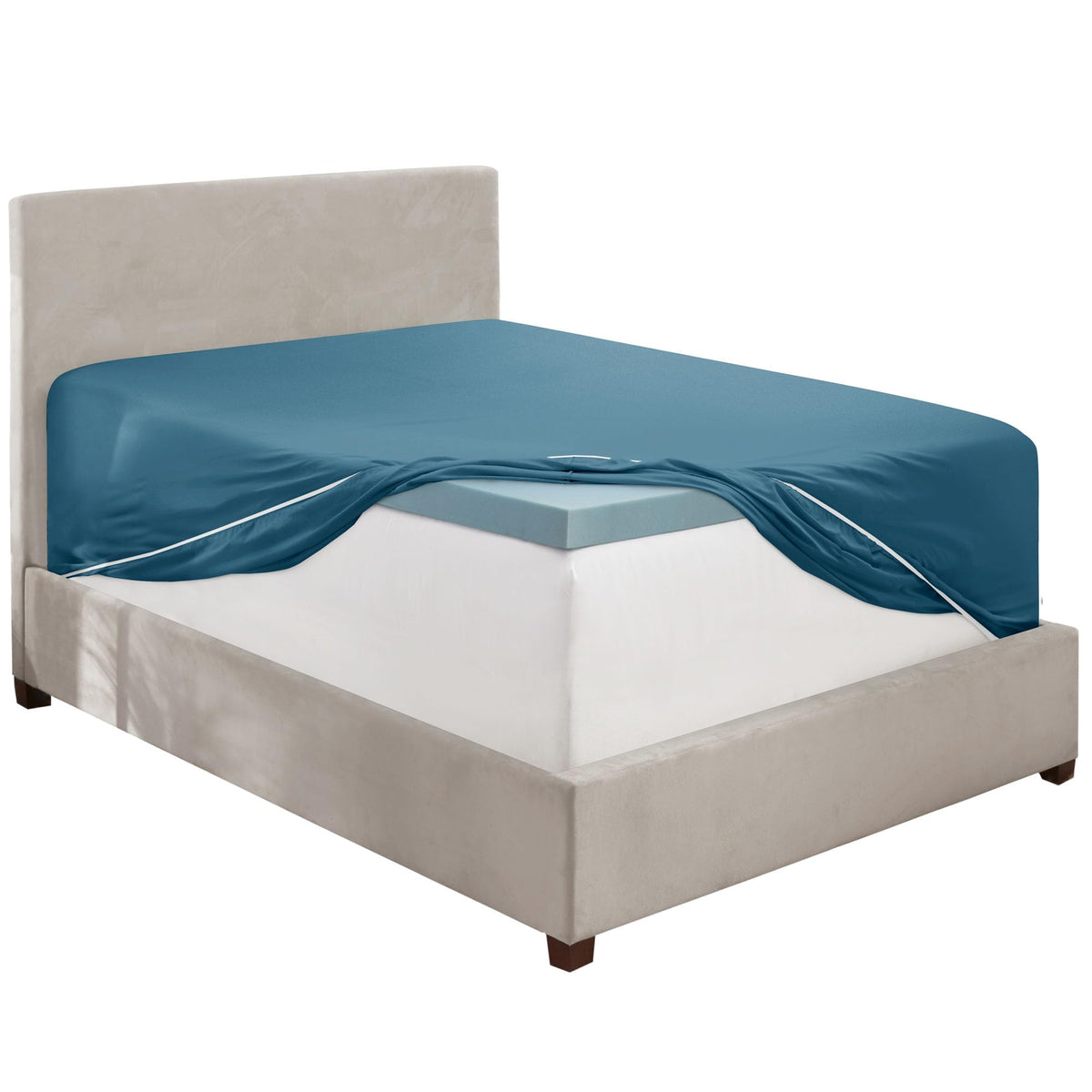 Hearth & Harbor Extra Deep Pocket Full Fitted Sheet, Blue Heaven Full Size Fitted Sheet Only, 1800 Microfiber Fitted Bed Sheet, Ultra Soft Full Bed Fitted Sheet Fits Up To 24 Inch Mattress