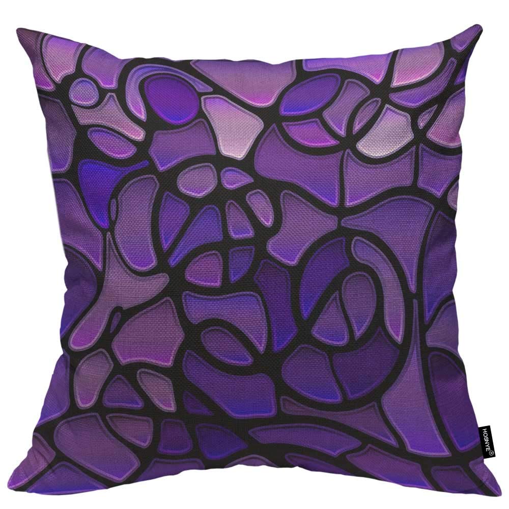 Hosnye Glass Mosaic Style Linen Throw Pillow Case Purple Abstract Stained Pillow Cushion Covers Home Sofa Decorative 18 X 18 Inc