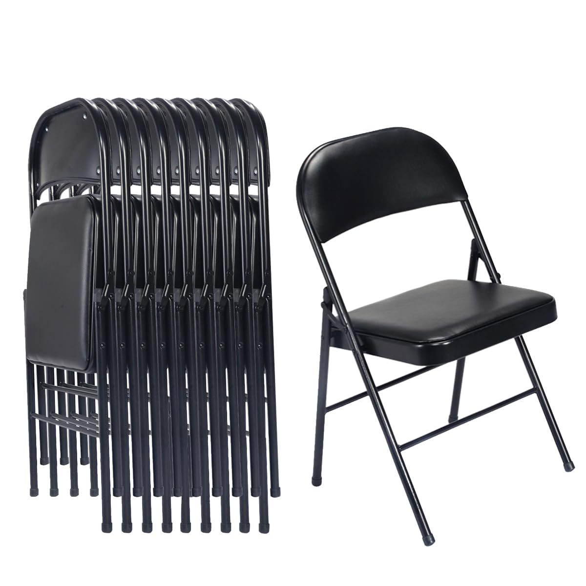 Karl Home 10 Pack Black Folding Chairs With Padded Seats For Outdoor & Indoor, Portable Stackable Commercial Seat With Steel Frame For Events Office Wedding Party, 330Lbs Capacity