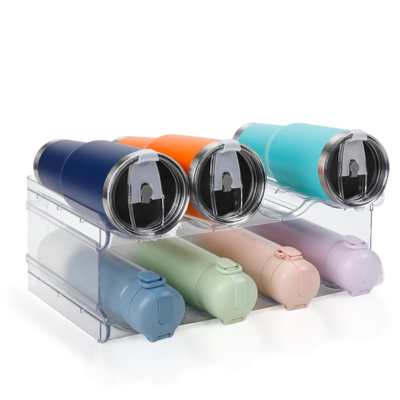 Stackable Water Bottle Organizer, Spospo Large Compartment Water Bottle Holder, 2 Tier Clear Water Bottle Organizer For Cabinet,