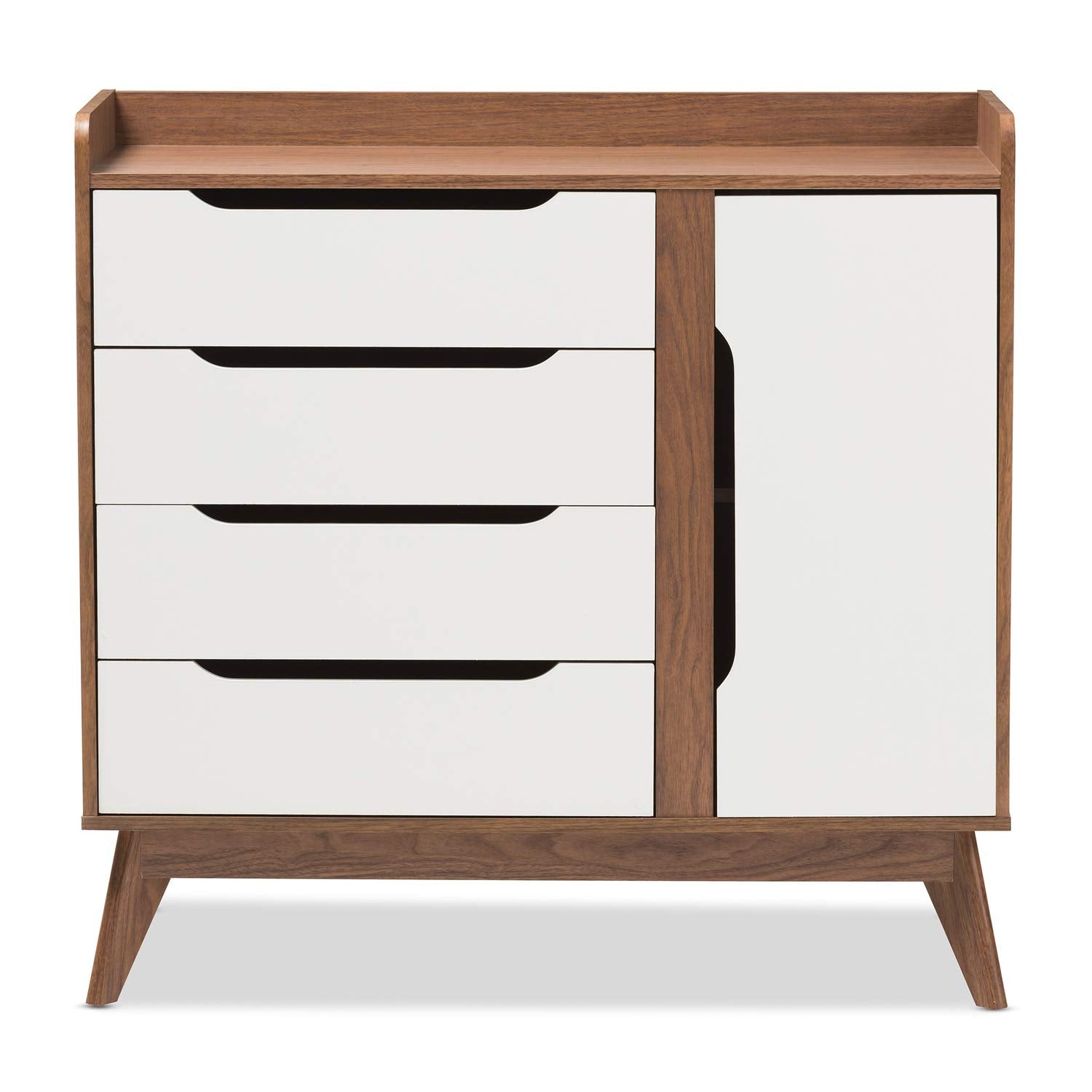 Baxton Studio Brighton Storage Shoe Cabinet in White and Walnut