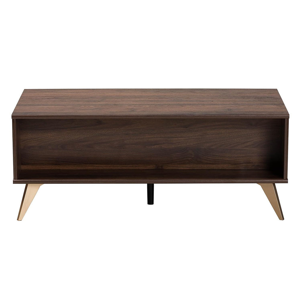 Baxton Studio Graceland 41.3-inch W x 21.7-inch D Coffee Table, Walnut Brown and Gold (233-13273-HiT)