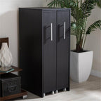 Baxton Studio Lindo Wood Bookcase with Two Pulled Out Doors Shelving Cabinet, Dark Brown