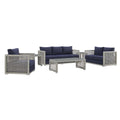 Modway Aura Outdoor Patio Wicker Rattan, 6 Piece Set, Gray Navy