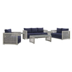 Modway Aura Outdoor Patio Wicker Rattan, 6 Piece Set, Gray Navy