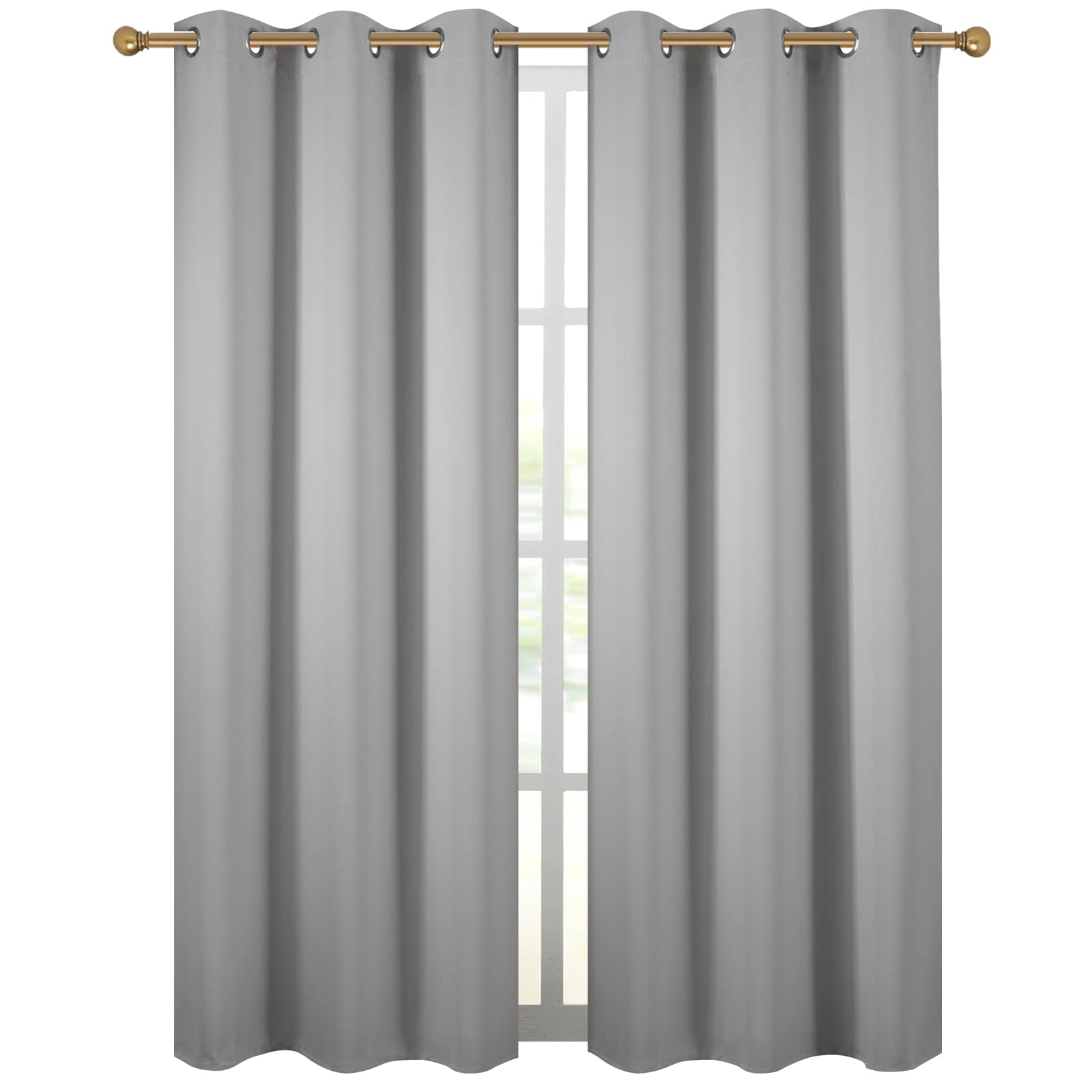 Diraysid Light Grey Grommet Blackout Curtains For Bedroom Thermal Insulated Room Darkening Curtains Drapes, 42 X 72 Inch, 2 Pane