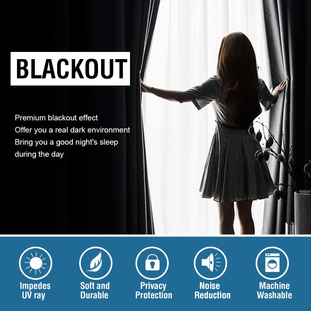 H.Versailtex Blackout Curtains Thermal Insulated Window Treatment Panels Room Darkening Blackout Drapes For Living Room Back Tab/Rod Pocket Bedroom Draperies (2 Panels, Grey, 42 X 84 Inch)
