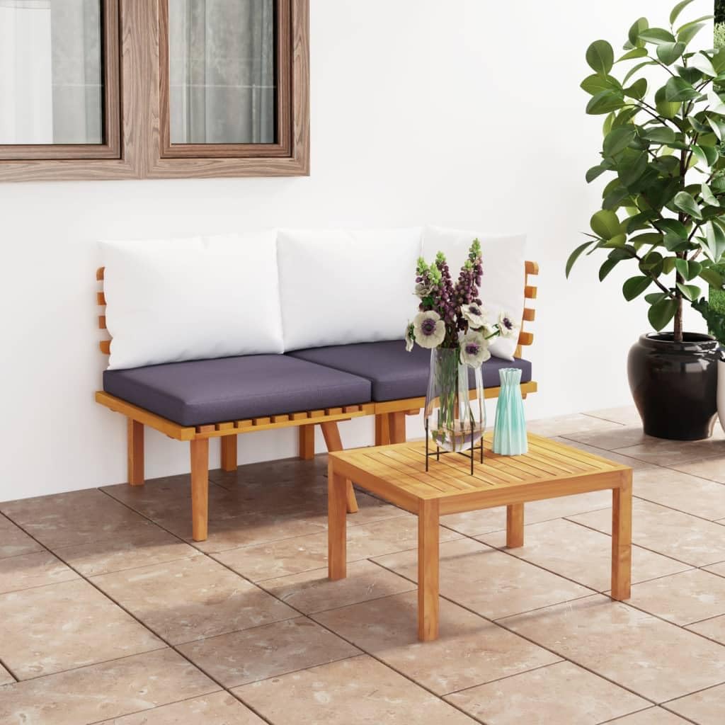 vidaXL Patio Lounge Set - 2-Piece Garden Furniture with Cushions - Durable Solid Acacia Wood - Modular Design for Custom Configurations - Rustic Charms for Outdoor Living Space