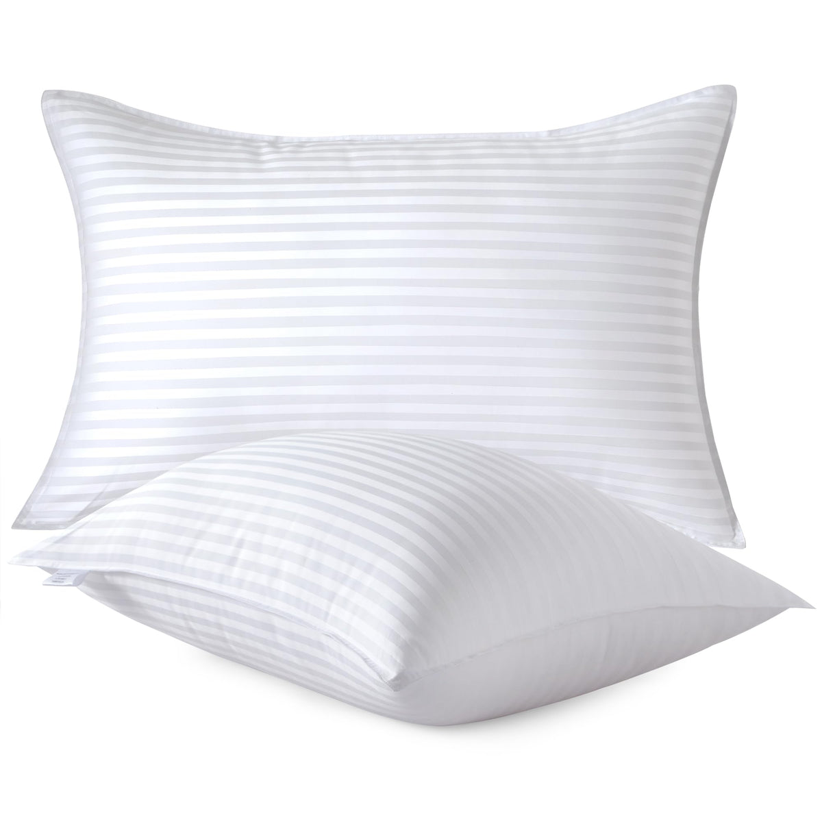 Oubonun Premium Striped Bed Pillows King Size Set Of 2, Breathable Cooling Cotton Cover, Soft And Fluffy 3D Down Alternative Mic