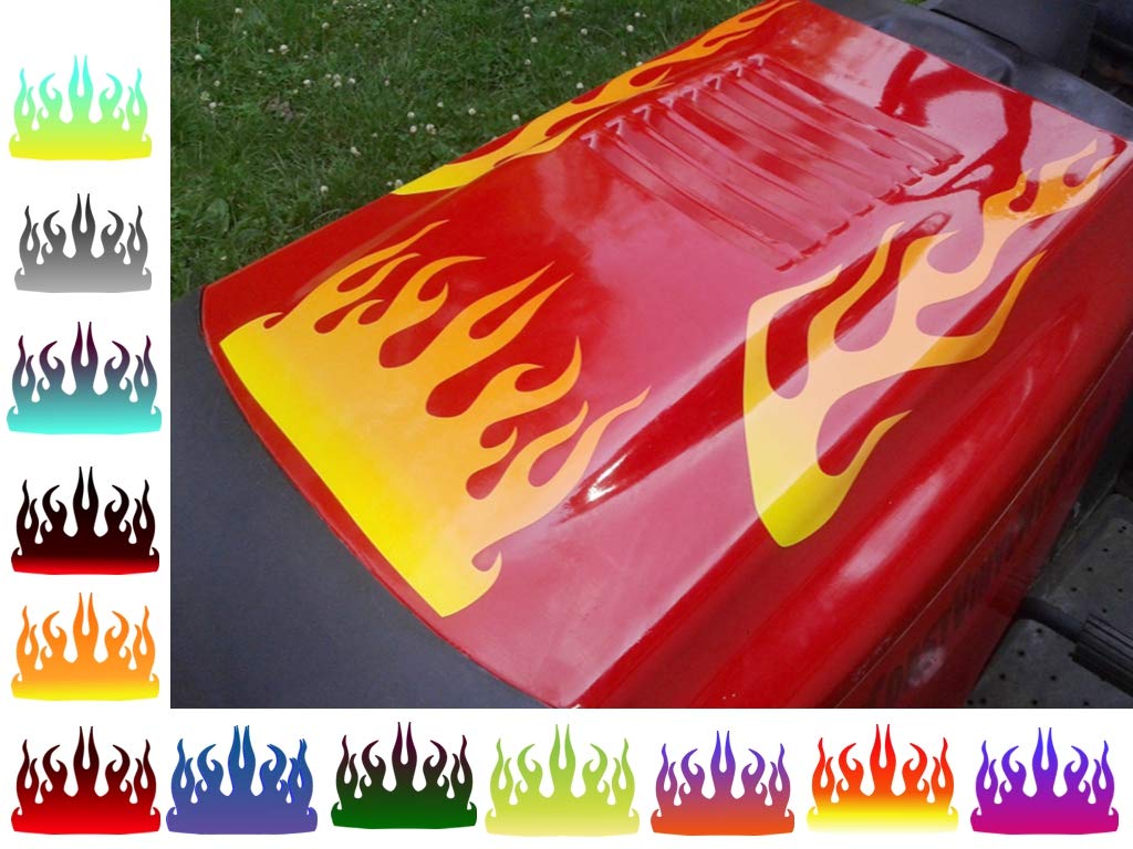 Lawn Mower Decals - Hot Rod Flames - 3Pc Set - For Craftsman Murray Snapper (Hot Summer Fire) (Citrus)