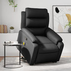 vidaXL Black Faux Leather Power Lift Massage Recliner Chair - Motorized Armchair with Vibration, Manual Recline, and Side Pocket