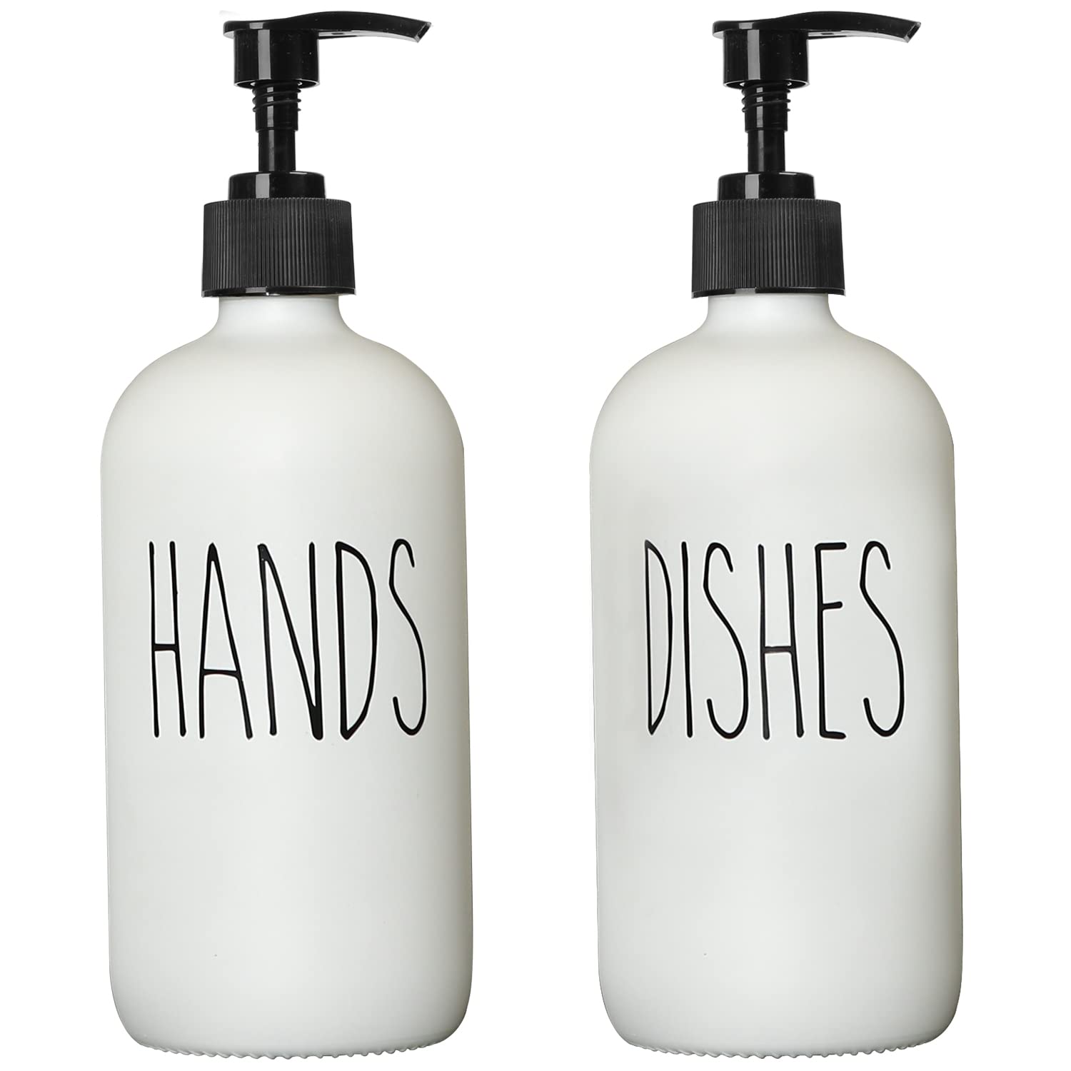 MOMEEMO Soap Dispenser Set 2 Pack, Contains Dish Soap Dispenser and Hand Soap Dispenser. 16 Oz Glass Soap Dispenser with Black P