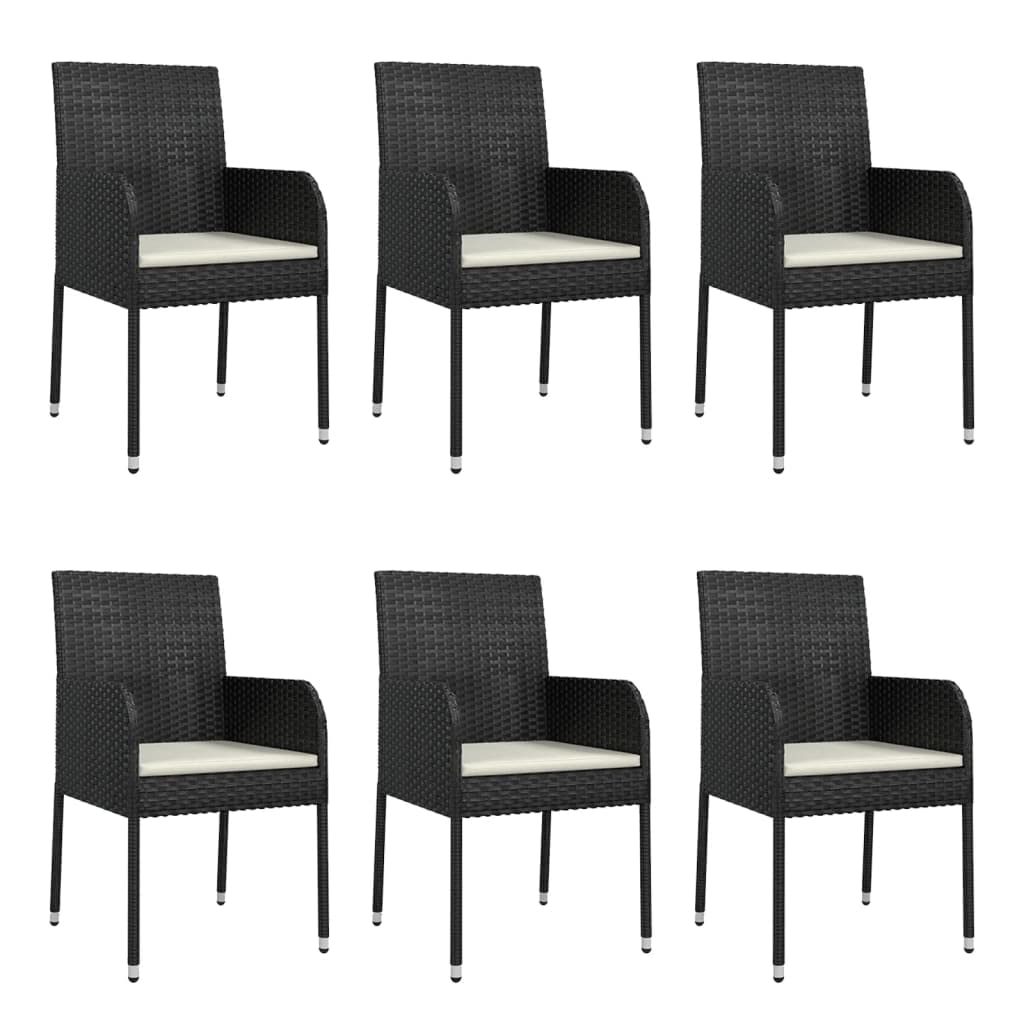 vidaXL Modern Patio Dining Set - 5 Piece Outdoor Dining Furniture - Poly Rattan - Weather-Resistant - Sturdy Steel Frame - Acacia Wood Tabletop - Black with Cream White Cushions