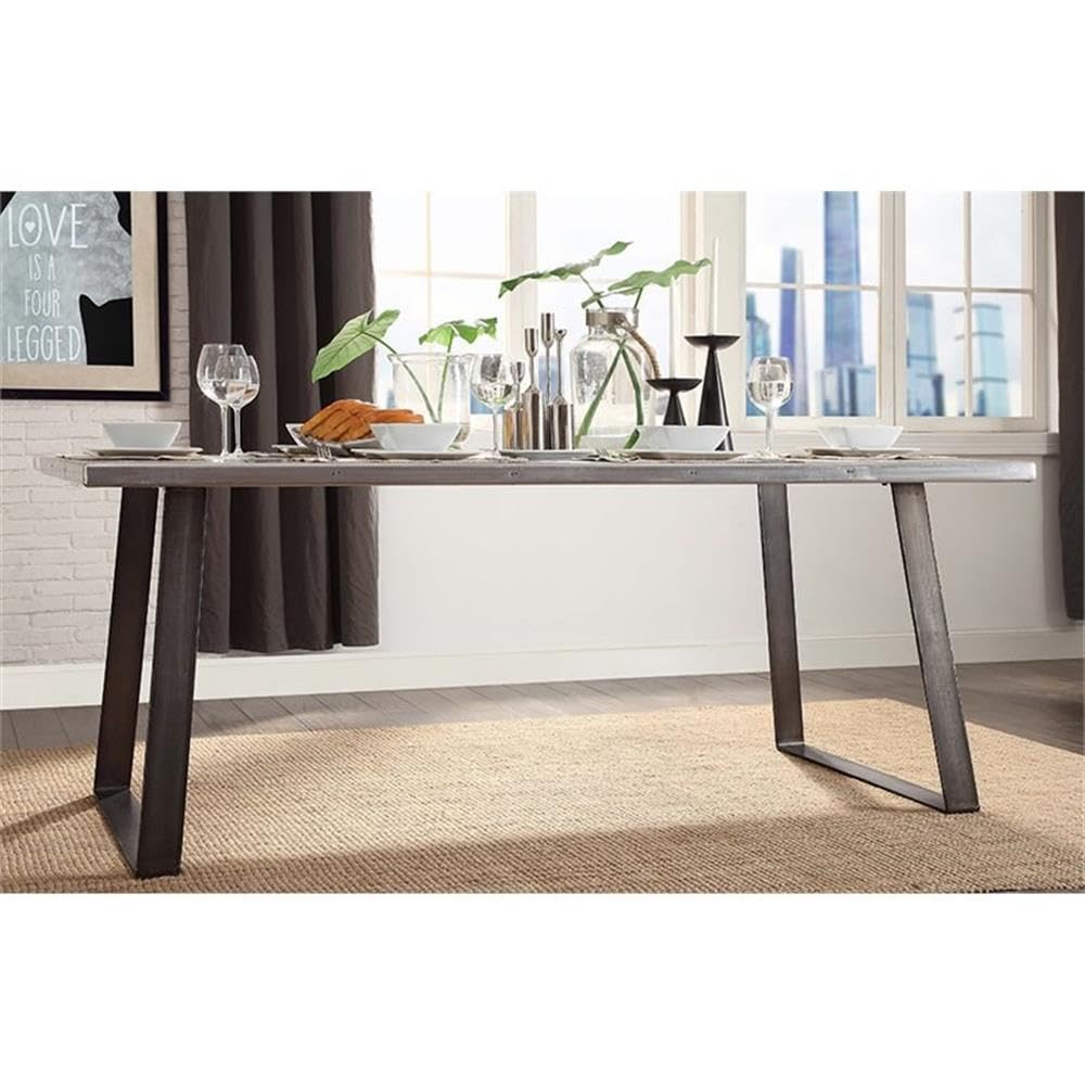 Acme Kaylia Rectangular Aluminum Top Dining Table in Gunmetal