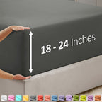 Nestl Grey California King Fitted Sheet, Extra Deep Pocket Cal King Fitted Sheet Only, 1800 Microfiber Fitted Bed Sheet, Ultra Soft Fitted Sheet California King Fits Up To 24 Inch Mattress