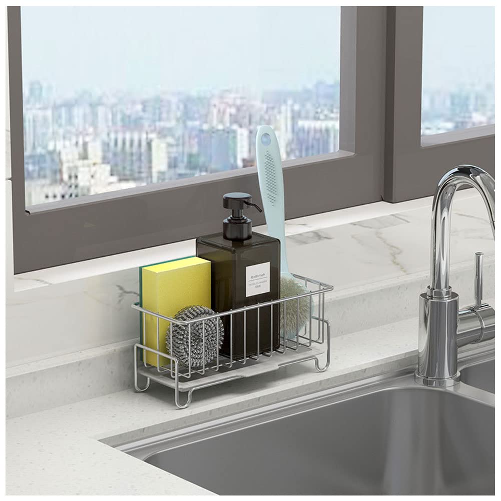 kaileyouxiangongsi Kitchen Sink Caddy Organizer, Sponge Holder with Drain Pan, 304 Stainless Steel, for Sponges, Soap, Kitchen, 