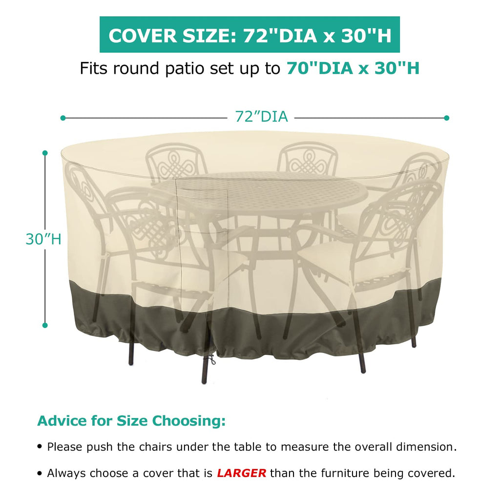 Patio Furniture Covers For Table Chairs Set, Outdoor Furniture Cover Waterproof, Uv Resistant Anti-Fading Cover Outdoor Table Cover Round, Beige And Olive, 72 Inch Diameter