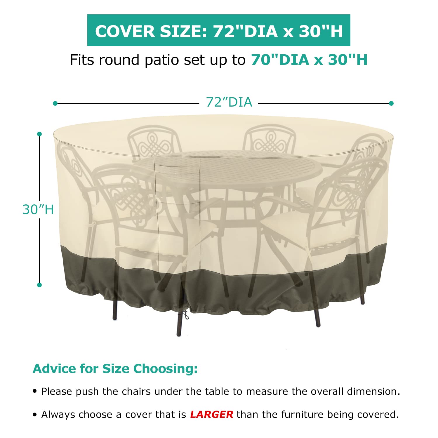 Patio Furniture Covers For Table Chairs Set, Outdoor Furniture Cover Waterproof, Uv Resistant Anti-Fading Cover Outdoor Table Cover Round, Beige And Olive, 72 Inch Diameter