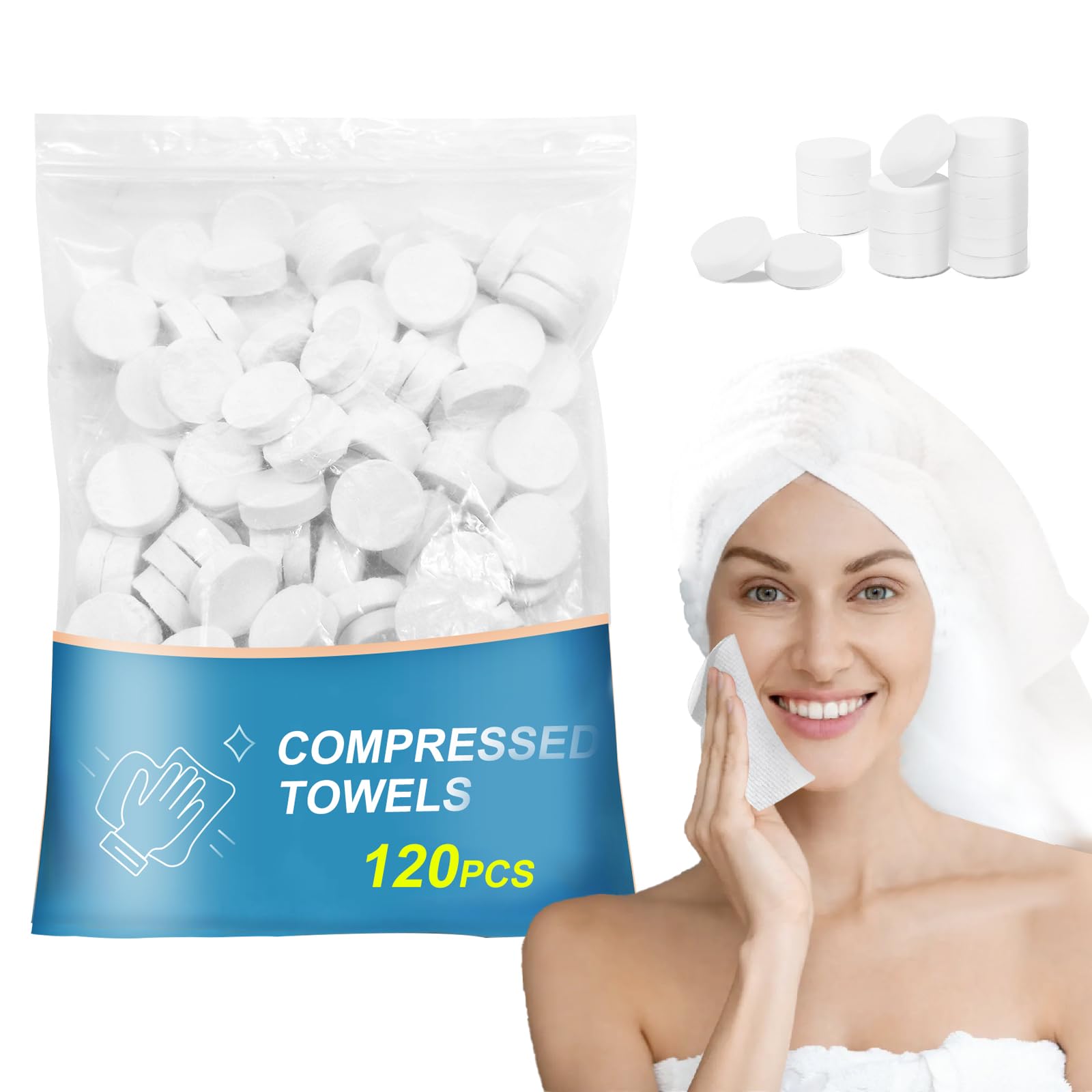 120 PCS Compressed Towels Bulk Coin Tissues Portable Mini Disposable Face Compressed Camping Towels for Travel Home Hotel and Ou