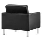 Modway Loft Tufted Button Faux Leather Upholstered Accent Armchair In Silver Black