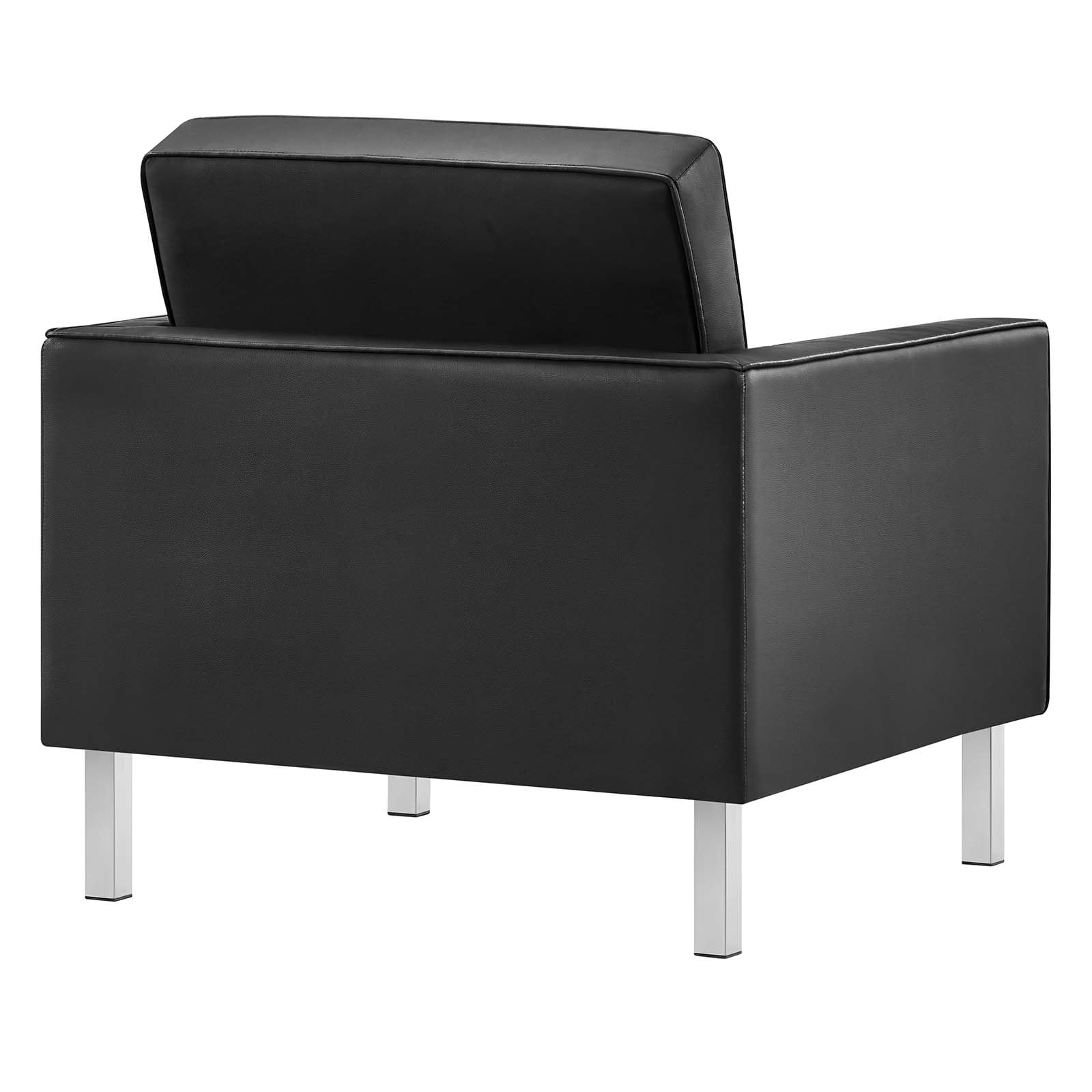 Modway Loft Tufted Button Faux Leather Upholstered Accent Armchair In Silver Black