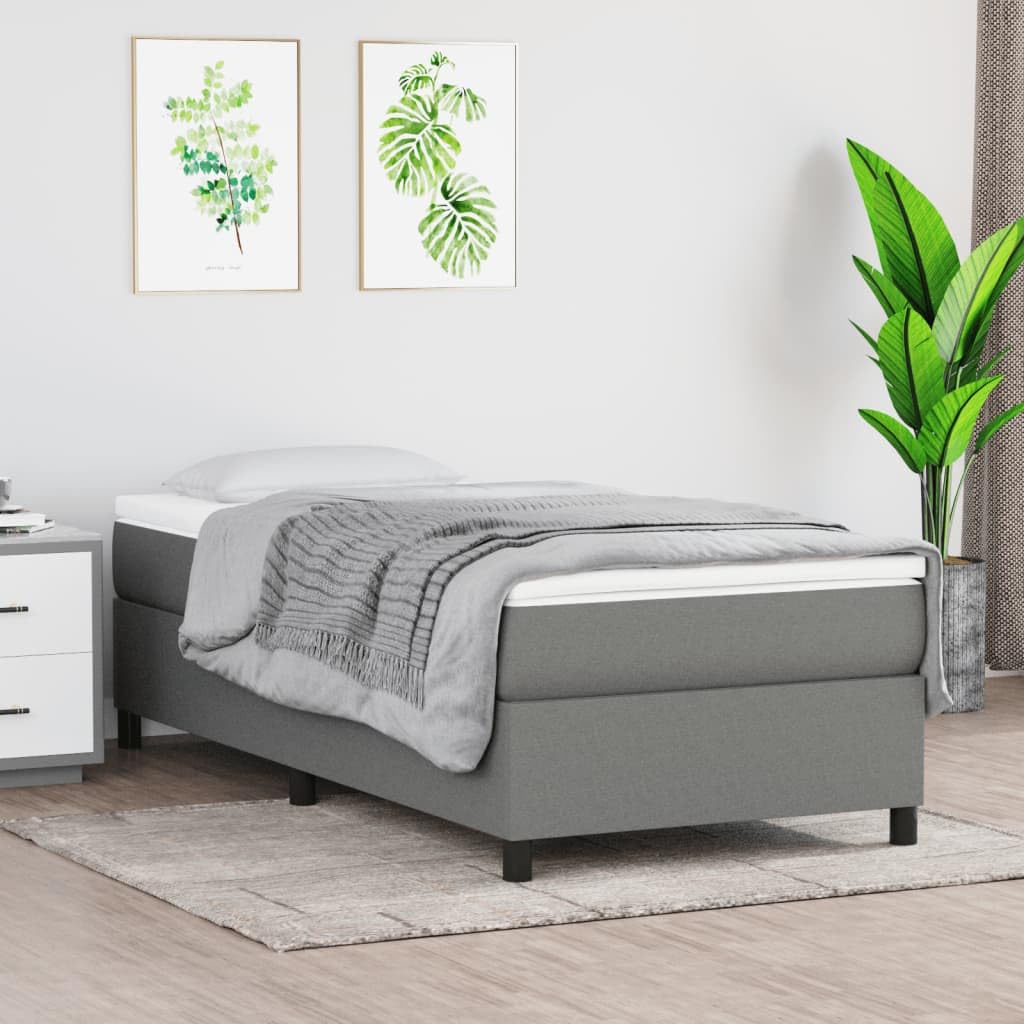 vidaXL Twin XL Fabric Box Spring Bed Frame - Dark Gray Polyester, Plywood and Engineered Wood, Superb Comfort and Durability, California Prop 65 Compliant