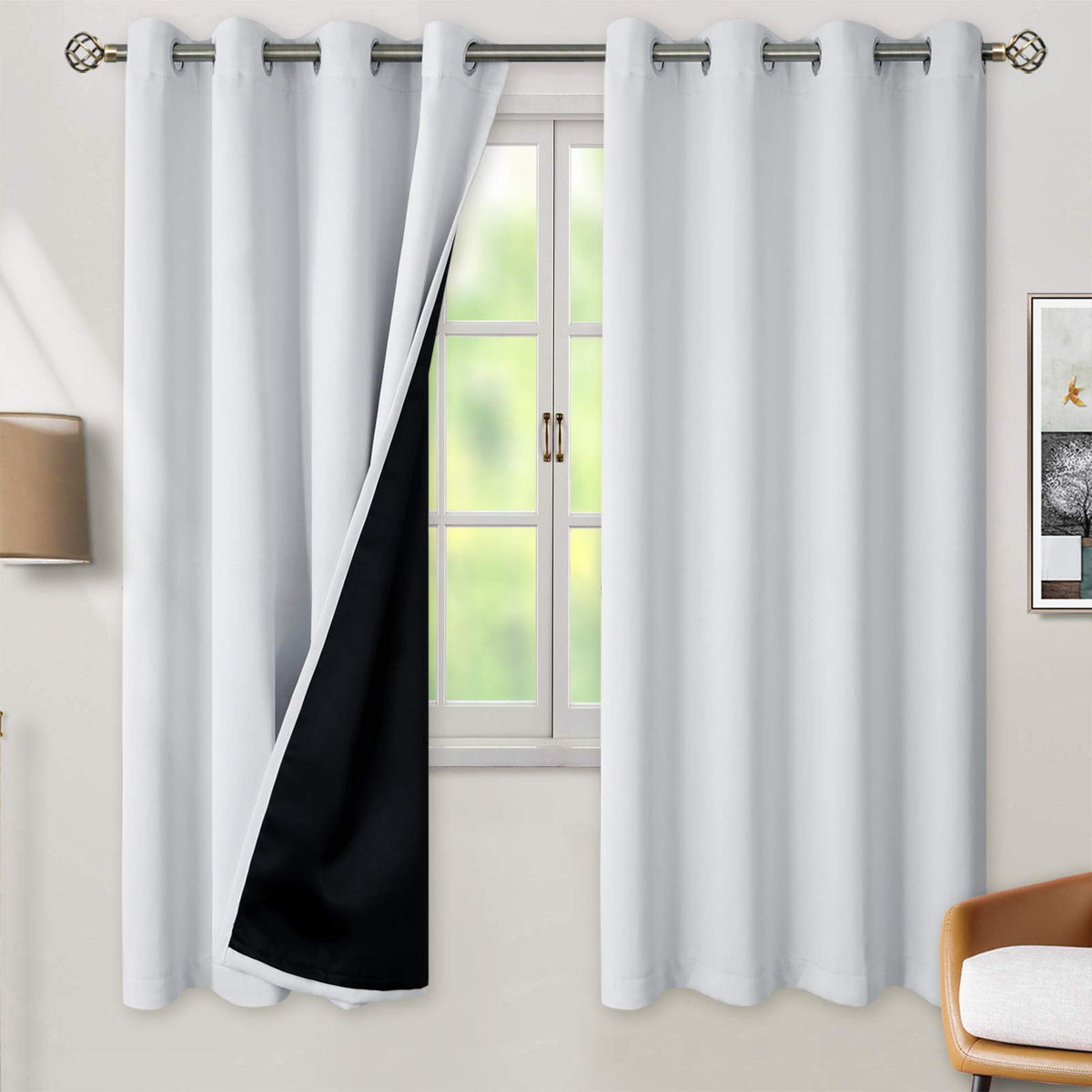 Bgment Greyish White 100% Blackout Curtains For Living Room 72 Inch Length 2 Panels, Thermal Insulated Full Light Blocking Energ