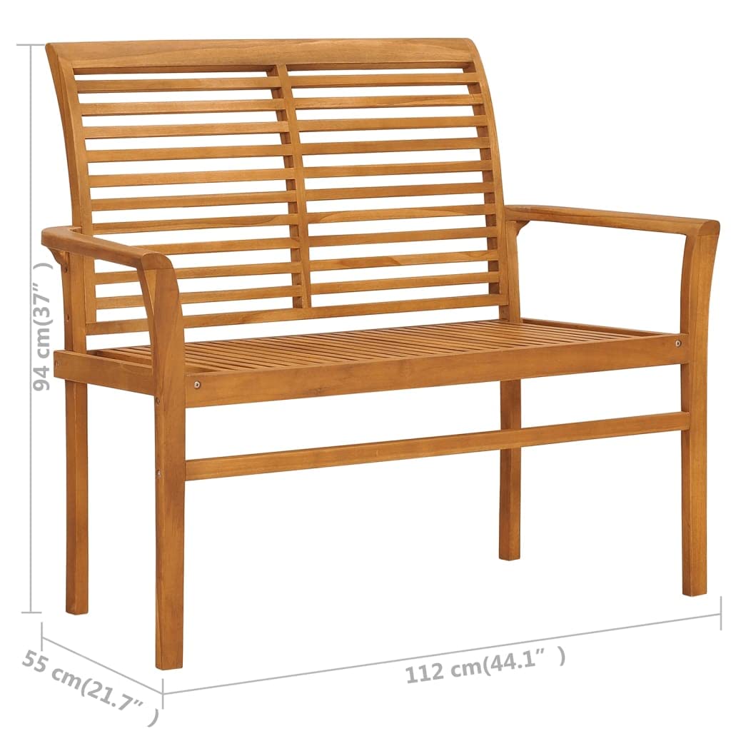 vidaXL Solid Teak Wood Patio Bench with Blue Cushion - Outdoor Furniture for Garden, Patio, Deck, Comfortable Design & Durable Material